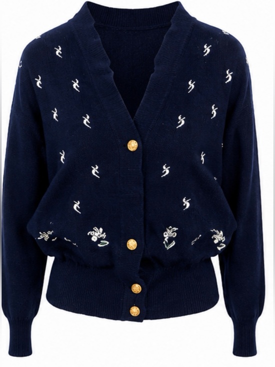 Sweaters - PURE WOOL Navy Blue Women's Sweater with Button Detailing